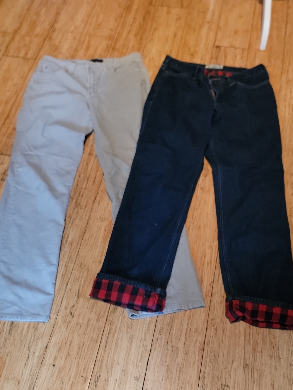 Carhartt Jeans in Dark Blue and 9 West Cords In Light Gray